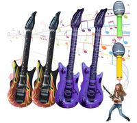 FAINCA 6 Piezas Guitarra Hinchable Rock Niños Electrónico Micrófono Inflable Colorido Guitarra Juguete Röcke Decorativo para Cumpleaños Fiestas Halloween Presentaciones Pool Party