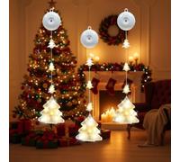 FainFun 3 Piezas Luces Navidad Ventana, Luces Exterior Pilas, Decoración Navideña Exterior, Cortina Led para Año Nuevo, Halloween y Fiestas(Árbol de Navidad, luz cálida)