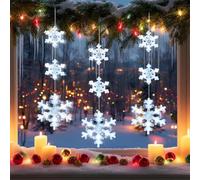 FainFun 3 Piezas Luces Navidad Ventana, Luces Navidad Exterior Pilas, Decoración Navideña Exterior, Cortina Led para Año Nuevo, Halloween y Fiestas(Copos de nieve, luz blanca)