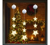 FainFun 3 Piezas Luces Navidad Ventana, Luces Navidad Exterior Pilas, Decoración Navideña Exterior, Cortina Led para Año Nuevo, Halloween y Fiestas(Estrellas, luz cálida)