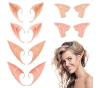 FainFun 6 Pares Orejas de Elfo, Orejas de Hada, Orejas Duende Bosque, Orejas de Elfo Latex para Adulto para Cosplay, Disfraces, Halloween, Carnaval, Decoración de Fiestas (Color de Piel+Rosa)