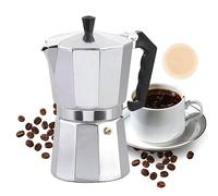 FainFun Cafetera Italiana Moka 6 Tazas, Cafeteras Italianas, Cafetera Italiana de Aluminio, Cafetera Pequeña, Cafetera Camping Gas, Moka Pot, Placa de Gas y Placa Vitrocerámica, Aluminio, Plata
