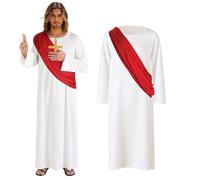 FainFun Disfraz de Jesús, vestido de Jesucristo, vestidos de Halloween para hombre, vestido blanco, sacerdote, párroco, obispo, disfraz de mesías para adultos para Navidad, Pascua, fiestas y cosplay