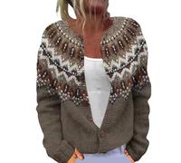 Fair Isle Cardigan Sweater Women Vintage Nordic Floral Cable Knit Ethnic Long Sleeve Open Front Button Down Cardigans