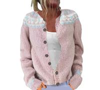 Fair Isle Cardigan Sweater Women Vintage Nordic Floral Cable Knit Ethnic Long Sleeve Open Front Button Down Cardigans