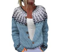 Fair Isle Cardigan Sweater Women Vintage Nordic Floral Cable Knit Ethnic Long Sleeve Open Front Button Down Cardigans