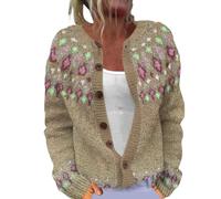 Fair Isle Cardigan Sweater Women Vintage Nordic Floral Cable Knit Ethnic Long Sleeve Open Front Button Down Cardigans