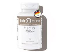 Fair & Pure Aceite de pescado 2000mg, 360 cápsulas blandas, 2000mg de aceite de pescado por dosis diaria, ácidos grasos omega-3, EPA, DHA, vitamina E, complemento alimenticio sin aditivos