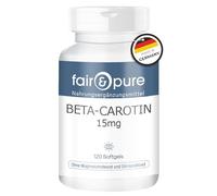 Fair & Pure Beta-caroteno cápsulas blandas 15mg, 120 unidades, complemento alimenticio sin aditivos, fabricado en Alemania.