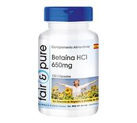 Fair & Pure® - Betaína HCl 650mg - Clorhidrato de Betaína - Vegana - Alta pureza - 120 Cápsulas