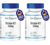 Fair & Pure® - Betaína HCl 650mg - Clorhidrato de Betaína - Vegana - Alta pureza - 120 Cápsulas (Paquete de 2)