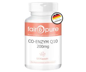 Fair & Pure Co-Enzyme Q10 Cápsulas 200mg, 120 unidades, complemento alimenticio vegano sin aditivos, fabricado en Alemania
