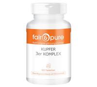 Fair & Pure Complejo de cobre de 3 componentes, 180 unidades, 2mg por comprimido, fácil de tragar, complemento alimenticio vegano sin aditivos, fabricado en Alemania