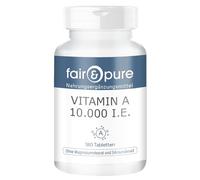 Fair & Pure Comprimidos de vitamina A 10.000 UI, 180 unidades, 3000μg por comprimido, complemento alimenticio vegano sin aditivos, fabricado en Alemania