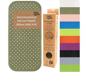FAIR ZONE Alfombrilla antideslizante para bañera, 76 x 34 cm, sin plástico, FSC, caucho natural, 100% BPA + PVC, color verde oliva