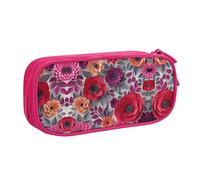 FAIRAH Bolsa con cremallera de doble capa con estampado de flores rojas y rosas, bolsa de almacenamiento de papelería, Pink, Talla única, Mochila escolar