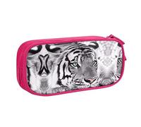 FAIRAH Bolsa con cremallera de doble capa con estampado de tigre blanco y negro, bolsa de almacenamiento de artículos de papelería, Pink, Talla única, Mochila escolar