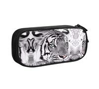 FAIRAH Bolsa con cremallera de doble capa con estampado de tigre blanco y negro, bolsa de almacenamiento de artículos de papelería, Black, Talla única, Mochila escolar