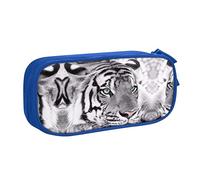 FAIRAH Bolsa con cremallera de doble capa con estampado de tigre blanco y negro, bolsa de almacenamiento de artículos de papelería, Blue, Talla única, Mochila escolar