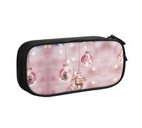 FAIRAH Bolsa con cremallera de la pluma de la doble capa de la capacidad impresa de la bola de la Navidad del rosado, bolso, Black, Talla única, Mochila escolar