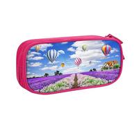 FAIRAH Bolsa de bolígrafo con cremallera de doble capa con diseño de globo de aire caliente de lavanda, bolsa de almacenamiento de papelería, Pink, Talla única, Mochila escolar