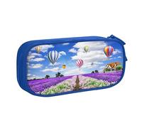 FAIRAH Bolsa de bolígrafo con cremallera de doble capa con diseño de globo de aire caliente de lavanda, bolsa de almacenamiento de papelería, Blue, Talla única, Mochila escolar