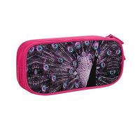 FAIRAH Bolsa de plumas con cremallera de doble capa con estampado de pavo real morado, bolsa de almacenamiento de artículos de papelería, Pink, Talla única, Mochila escolar