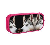 FAIRAH Bolsa para bolígrafos con cremallera de doble capa con diseño de perro Husky, bolsa de almacenamiento de papelería, Pink, Talla única, Mochila escolar