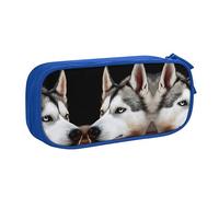 FAIRAH Bolsa para bolígrafos con cremallera de doble capa con diseño de perro Husky, bolsa de almacenamiento de papelería, Blue, Talla única, Mochila escolar