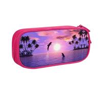 FAIRAH Bolsa para bolígrafos con cremallera de doble capa con estampado de delfines de puesta de sol, bolsa de almacenamiento de papelería, Pink, Talla única, Mochila escolar