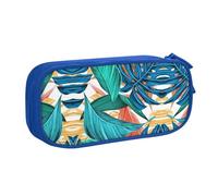 FAIRAH Bolsa para bolígrafos con cremallera de doble capa con estampado de hojas de palmera tropical, bolsa de almacenamiento de papelería, Blue, Talla única, Mochila escolar