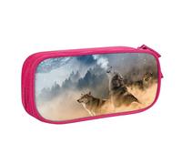 FAIRAH Bolsa para bolígrafos con cremallera de doble capa con estampado de lobo salvaje, gran capacidad, bolsa de almacenamiento de papelería, Pink, Talla única, Mochila escolar