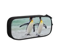 FAIRAH Bonito pingüino impreso gran capacidad doble capa cremallera bolsa de bolígrafo, bolsa de almacenamiento de papelería, Black, Talla única, Mochila escolar