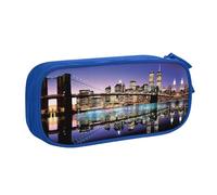 FAIRAH Brooklyn Bridge - Bolsa para bolígrafos con cremallera de gran capacidad, doble capa, bolsa de almacenamiento para artículos de papelería, Blue, Talla única, Mochila escolar