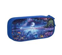 FAIRAH Colorido cielo estrellado océano delfín impreso gran capacidad doble capa cremallera bolsa de bolígrafo, bolsa de almacenamiento de papelería, Blue, Talla única, Mochila escolar