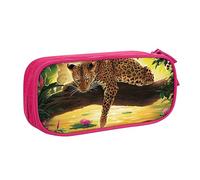 FAIRAH Divertido leopardo impreso gran capacidad doble capa cremallera pluma bolsa, papelería bolsa de almacenamiento, Pink, Talla única, Mochila escolar