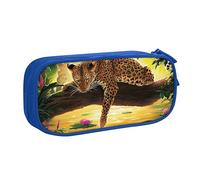 FAIRAH Divertido leopardo impreso gran capacidad doble capa cremallera pluma bolsa, papelería bolsa de almacenamiento, Blue, Talla única, Mochila escolar
