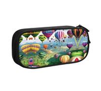 FAIRAH Hermoso globo aerostático impreso de gran capacidad de doble capa con cremallera bolsa de bolígrafo, bolsa de almacenamiento de artículos de papelería, Black, Talla única, Mochila escolar