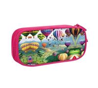 FAIRAH Hermoso globo aerostático impreso de gran capacidad de doble capa con cremallera bolsa de bolígrafo, bolsa de almacenamiento de artículos de papelería, Pink, Talla única, Mochila escolar