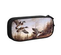 FAIRAH Mallard Ducks - Bolsa para bolígrafos con cremallera de gran capacidad, doble capa, bolsa de almacenamiento para artículos de papelería, Black, Talla única, Mochila escolar