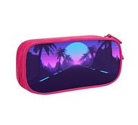 FAIRAH Música Verano Playa Impreso Gran Capacidad Doble Capa Cremallera Bolsa De Pluma Bolsa De Almacenamiento De Papelería, Pink, Talla única, Mochila escolar