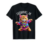 Fairbanks Alaska USA Divertido Lindo Colorido diseño de Gato Bailando Camiseta