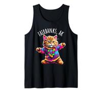 Fairbanks Alaska USA Divertido Lindo Colorido diseño de Gato Bailando Camiseta sin Mangas