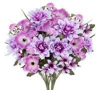 Fairblo 2 Piezas Flores Artificiales Decoracion Ramo de Flores Artificiales Realistas de Seda Dalia Margarita Amapola Artificiale Morado para Cementerio Centros Decorativos de Mesa Jarron Balcon