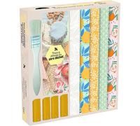 Faire ses emballages réutilisables à base de cire d'abeille: Ce coffret contient : 5 tissus de 25 x 25 cm, 1 pinceau, 4 barres de cire et 1 livre d'astuces pour se mettre au zéro déchet