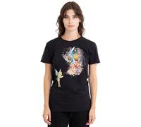 Fairies Disney Tinker Bell, Rosetta, Silvermist Floral Fun Ladies T Shirt, Black Camiseta, Negro, M para Mujer