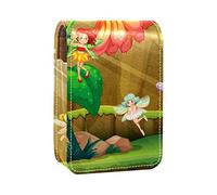 Fairies Flying Around the Flower - Estuche portátil para pintalabios para viajes, mini caja de almacenamiento de lápiz labial con espejo para mujeres y mujeres, bolsa de cosméticos de cuero, Varios colores, 9.5x2x7 cm/3.7x0.8x2.7 in