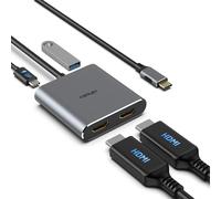 Fairikabe - Adaptador USB C a Doble HDMI 4K 60Hz, Separador USB C 2 Monitores, Pantalla Extendida, Concentrador Tipo C (C a Dual HDMI + PD + USB), CHD125eu