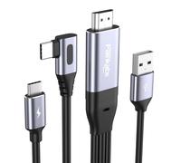 fairikabe Cable HDMI a USB-C de 2,5 m (4K a 60 Hz) - Conector USB-C en ángulo de 90 Grados - HDMI y alimentación a USB-C para monitores portátiles - Compatible con monitores táctiles y tabletas Wacom