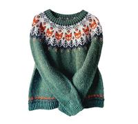 Fairisle - Jersey de punto para mujer, talla grande, cuello redondo, suéter de punto nórdico Fair Isle de Navidad, suéter holgado para invierno, cálido y festivo, verde menta, S